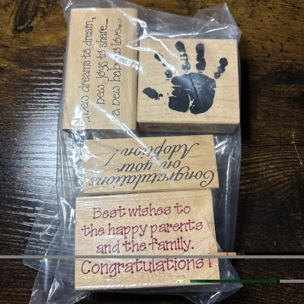 4 Vintage Rubber Stamps - Baby And Adoption -Nice Condition
